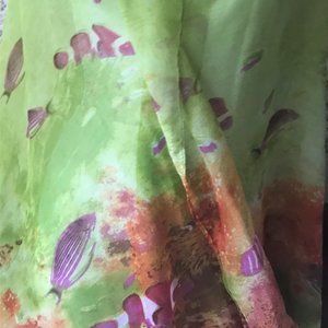 LArge semi sheer  SCARF SWIM COVER  WRAP green w purple fishes